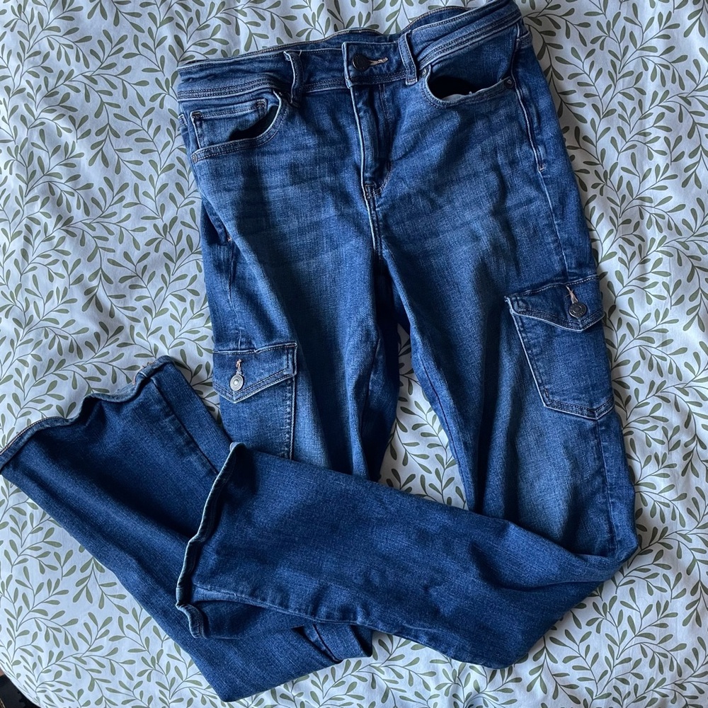 AE Blue Denim KickBoot Cargo Jeans